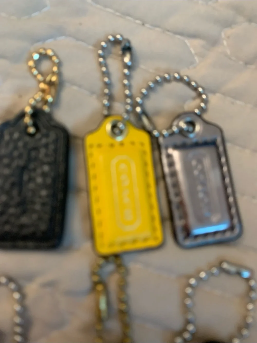 Bundle 7 Coach Leather Tag Keychain Set - Yellow, Blue, Brown, Black, Silver